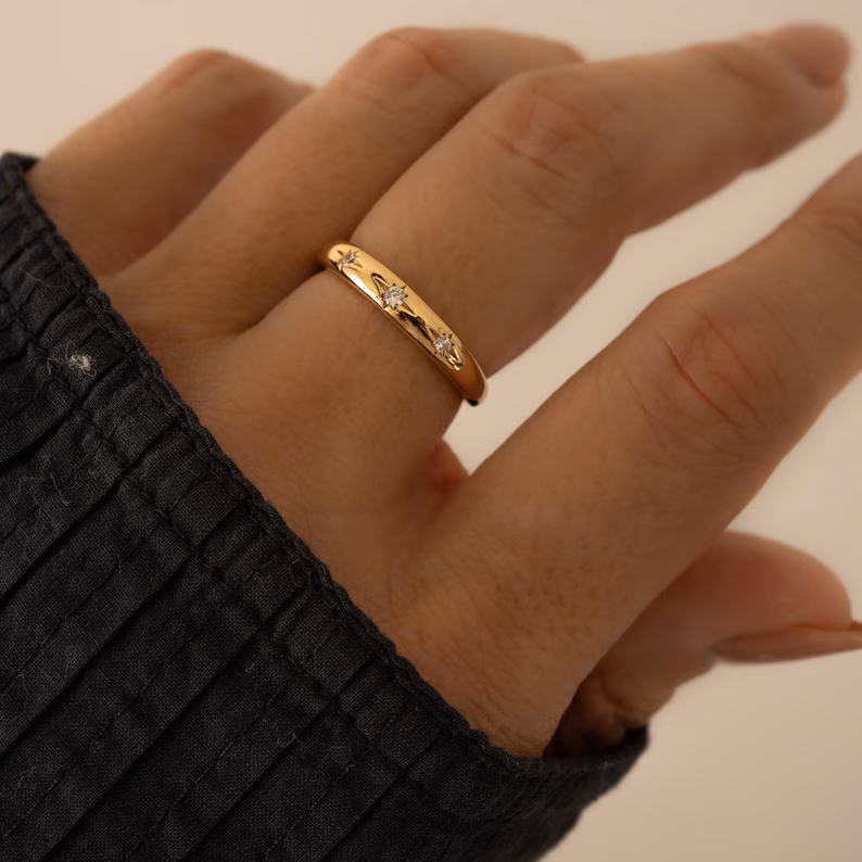 Thin Starburst Diamond Ring